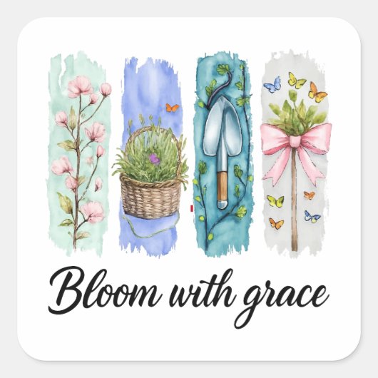 Blühen mit Grace Garden Quadratischer Aufkleber (Vorderseite)