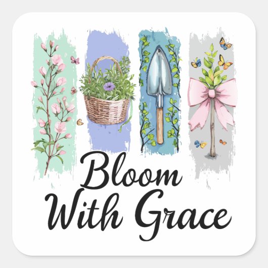 Blühen mit Grace Garden Quadratischer Aufkleber (Vorderseite)