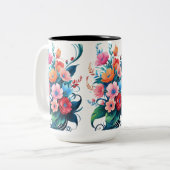 "Blühen mit jedem Sip - Schöne Blüte Zweifarbige Tasse (Vorderseite Links)