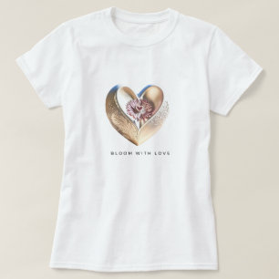 Blühen mit Liebe Gold Herz und Blume T-Shirt