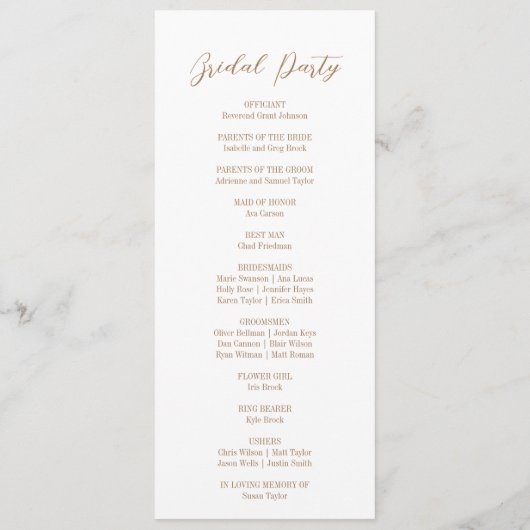 Blühen mit Liebe: Minimalistische Skripthochzeit Programm (Rückseite)