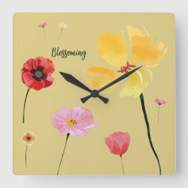 Blühen Quadratische Wanduhr