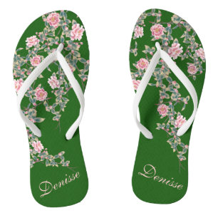 Blühen rosa Blume Personalisiert grün Badesandalen