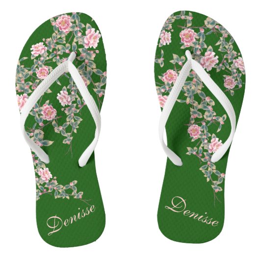 Blühen rosa Blume Personalisiert grün Badesandalen (Fußbett)