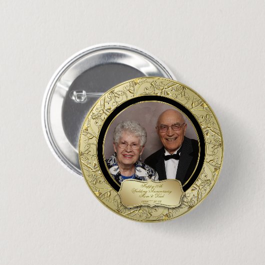 Blühen Sie Hochzeits-Jahrestags-Foto des Button (Vorne & Hinten)