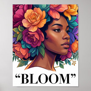 Blühen Sie Inspirierende schwarze Frau Blumen-Afro Poster