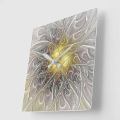 Blühen Sie mit Goldmoderner abstrakter Quadratische Wanduhr (Winkel)