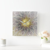 Blühen Sie mit Goldmoderner abstrakter Quadratische Wanduhr (Zuhause)