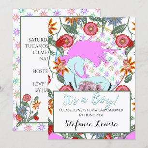 Blühen Unicorn Pink Es ist ein Junge! (Blume und R Einladung