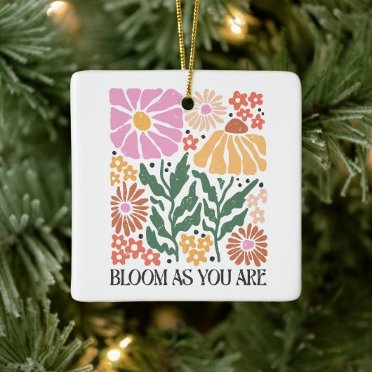 Blühen, wie Sie sind Boho Blumenzettel Weihnachten Keramikornament (Baum)