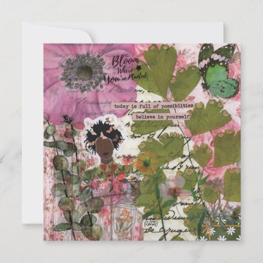 Blühen, wo die gepflanzte Flachgrüßkarte platziert (Vorderseite)