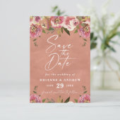 Blühend Chic Rustikale Pfirsich-Blumen-Hochzeitsfo Save The Date (Stehend Vorderseite)