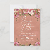 Blühend Chic Rustikale Pfirsich-Blumen-Hochzeitsfo Save The Date (Vorderseite)