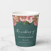 Blühend Chic Tief Teal Grün Florale Hochzeit Pappbecher (Rückseite)