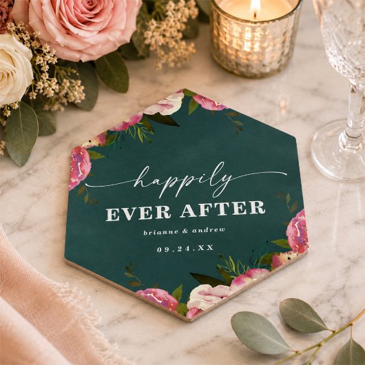 Blühend Chic Tief Teal Grün Florale Hochzeit Untersetzer