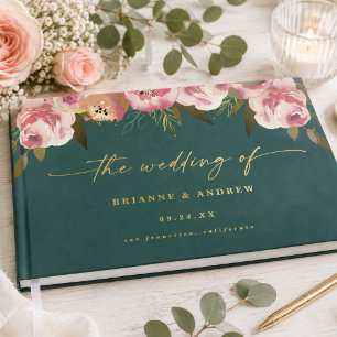 Blühend Chic Tief Teal Grün Gold Folie Hochzeit Gästebuch