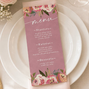 Blühend Chic Wild Rose Pink Hochzeit Menükarte