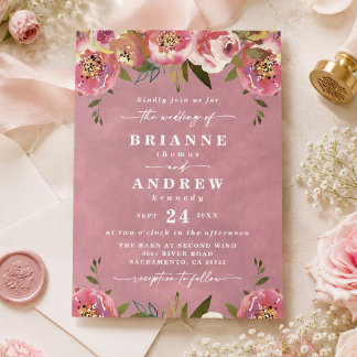 Blühend Chic Wilde Rose Pink Florale Hochzeit Einladung