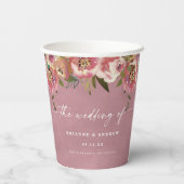 Blühend Chic Wilde Rose Pink Florale Hochzeit Pappbecher (Rückseite)