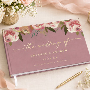 Blühend Chic Wilde Rose Pink Goldfolie Hochzeit Gästebuch