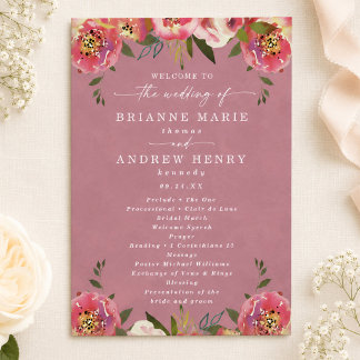 Blühend Chic Wilde Rose Pink Hochzeitszeremonie Programm