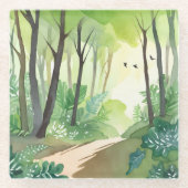 Blühend Grünwald | Natur Wasserfarbe Glasuntersetzer (Vorderseite)