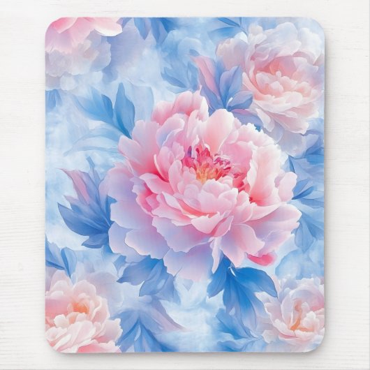 Blühende Abstrakte Wasserfarbenpionie Mousepad (Vorne)