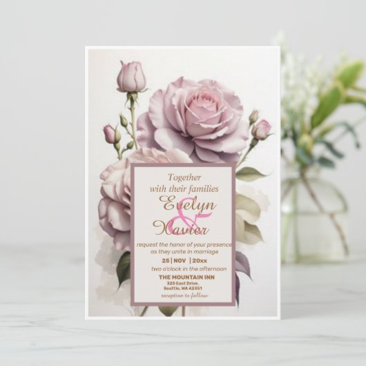 Blühende Anfänge zu rosigen Romanen Einladung (Stehend Vorderseite)