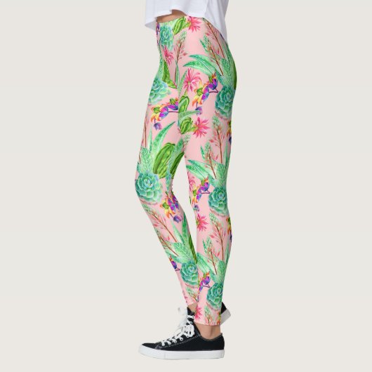 Blühende Aquarellfarben-Sukkulente Muster 2 Leggings (Links)
