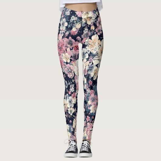 Blühende Äste: wasserfarbenes nahtloses Muster Leggings (Vorderseite)