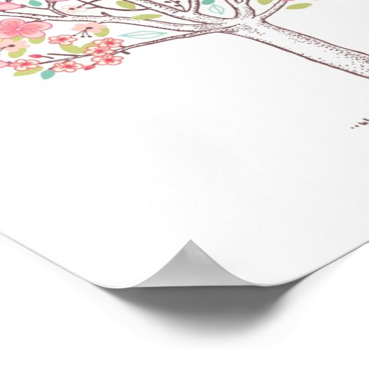 Blühende Bäume und Vögel in Liebe Poster (Ecke)