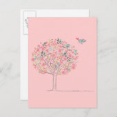 Blühende Bäume und Vögel in Liebe Postkarte (Vorne/Hinten)