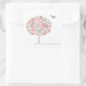 Blühende Bäume und Vögel in Liebe Quadratischer Aufkleber (Tasche)