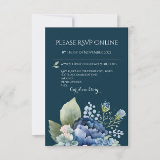 Blühende blaue Blumen-Aquarell-Antwortkarte RSVP Karte