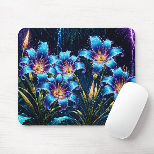 Blühende blaue Lilien in der Nacht lebendige Blume Mousepad (Mit Mouse)