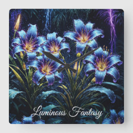 Blühende blaue Lilien in der Nacht lebendige Blume Quadratische Wanduhr