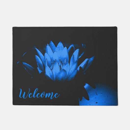 Blühende Blaue Wasserlilie Lotus Blume Willkommen Fußmatte (Vorderseite)