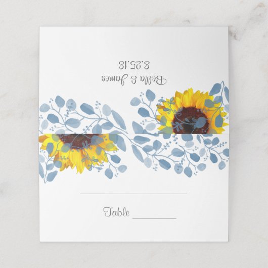 Blühende bläuliche botanische Sonnenblumen-Platzka Platzkarte (Außenseite Aufgefaltet)