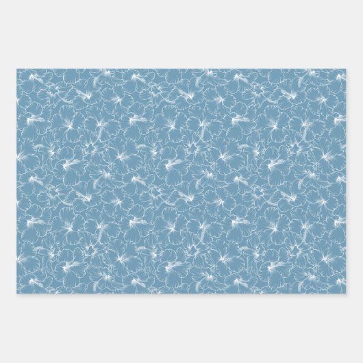 Blühende Blume auf blau Geschenkpapier Set (Vorderseite)