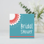 Blühende Blume - Blue & Coral Einladung (Stehend Vorderseite)