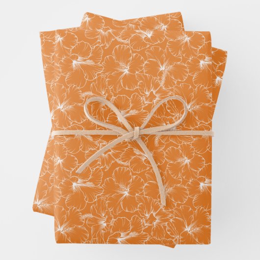 Blühende Blume des weißen Hibiskus auf Orange Geschenkpapier Set (Beispiel)