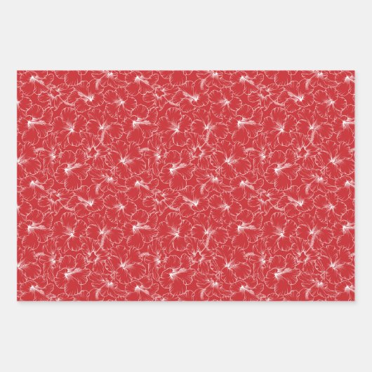 Blühende Blume des weißen Hibiskus auf Rot Geschenkpapier Set (Vorderseite)