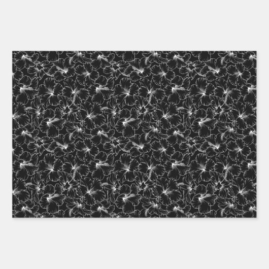 Blühende Blume des weißen Hibiskus auf schwarz Geschenkpapier Set (Vorderseite)