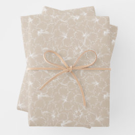 Blühende Blume des weißen Hibiskus auf Taupe Geschenkpapier Set