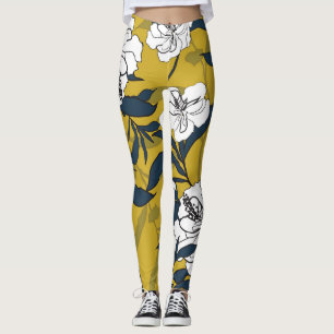 Blühende Blume: Gelb Vintag nahtlos. Leggings