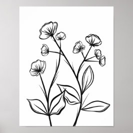 Blühende Blume in Schwarz und Weiß Poster