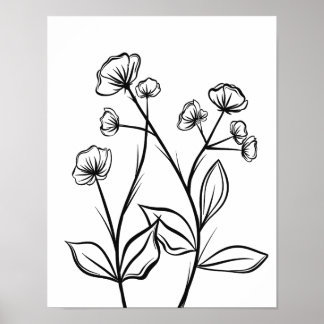 Blühende Blume in Schwarz und Weiß Poster