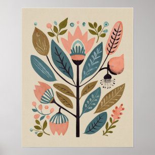 Blühende Blume - Kuckuck in Bloom Folk Art Poster