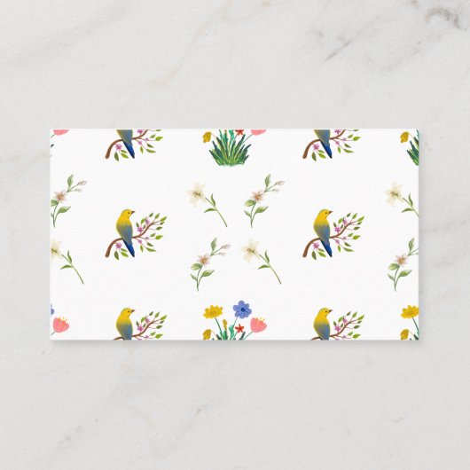 Blühende Blume- und Vogelmuster Visitenkarte (Rückseite)