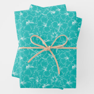 Blühende Blumen auf Türkis Geschenkpapier Set